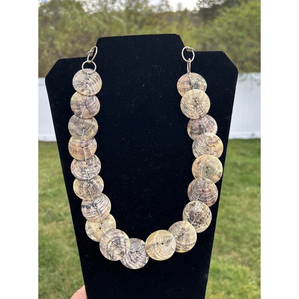 Handmade Abalone Shell Button Necklace Silver Vin… - image 2